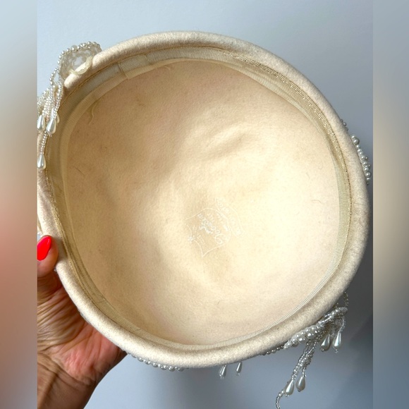 Vintage Bollman Hat Club Pearl And Sequin Applique Pillbox Millinery Hat - Picture 8 of 11